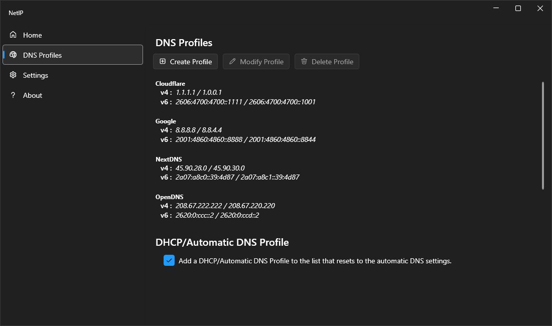 DNS Profile Settings