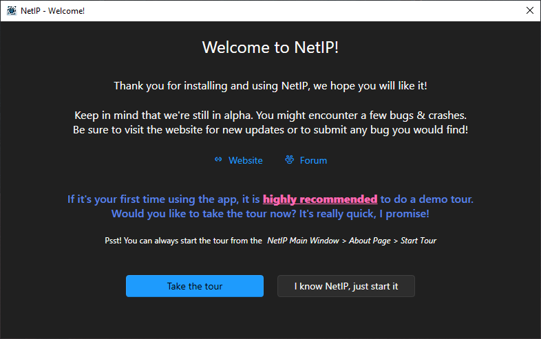 NetIP Welcome Popup